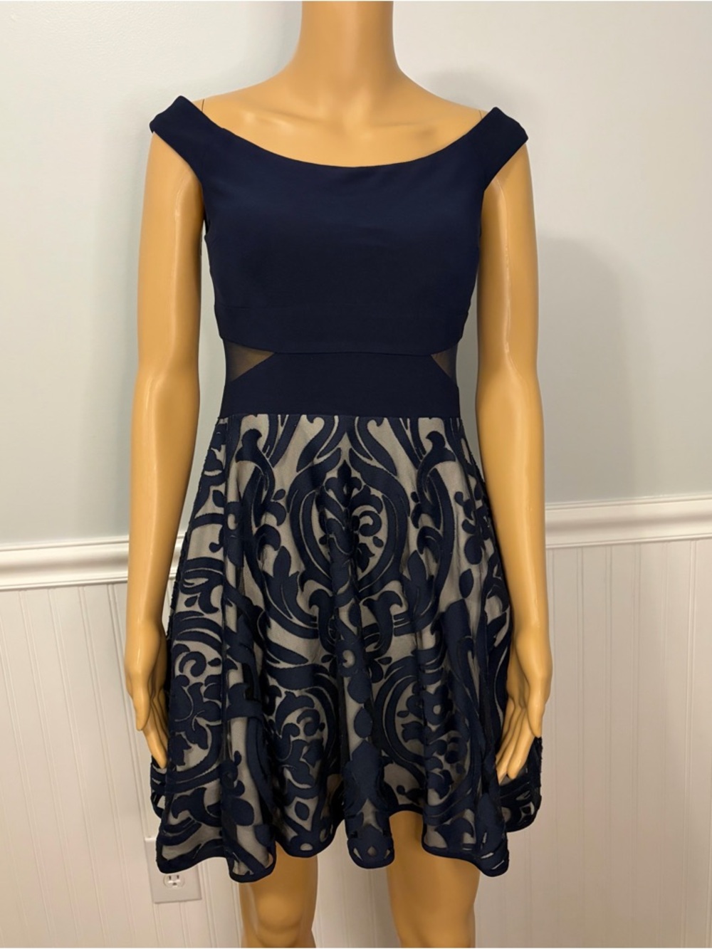 Navy Off-Shoulder Fit & Flare Dress